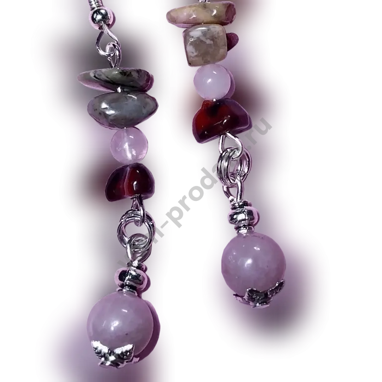 Серьги - Шёпот горных вершин, кунцит нат., новые