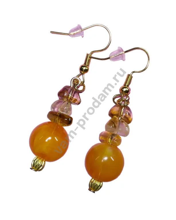 Серьги "Солнечные переливы", новые, оранжевые