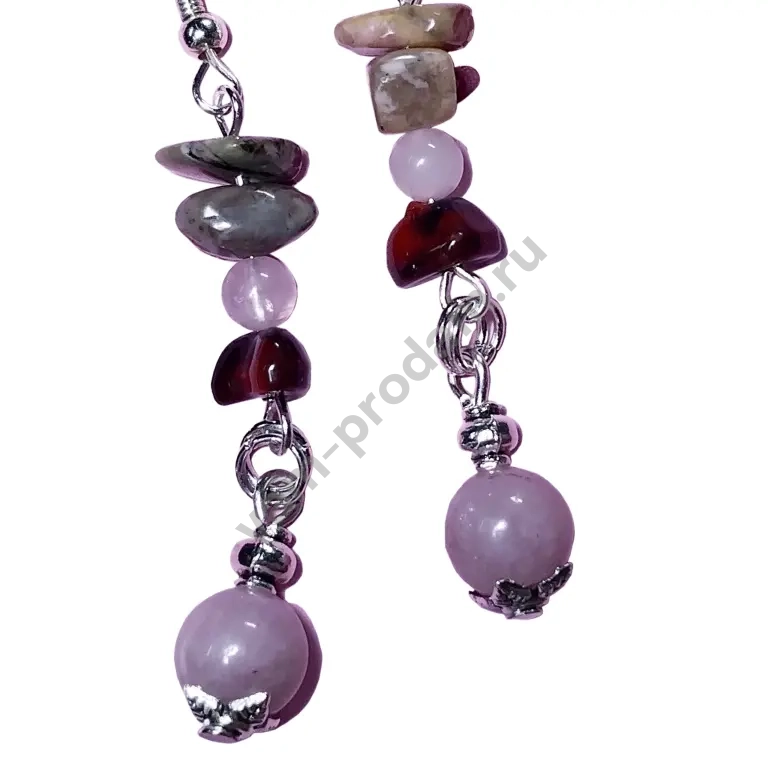 Серьги - Шёпот горных вершин, кунцит нат., новые