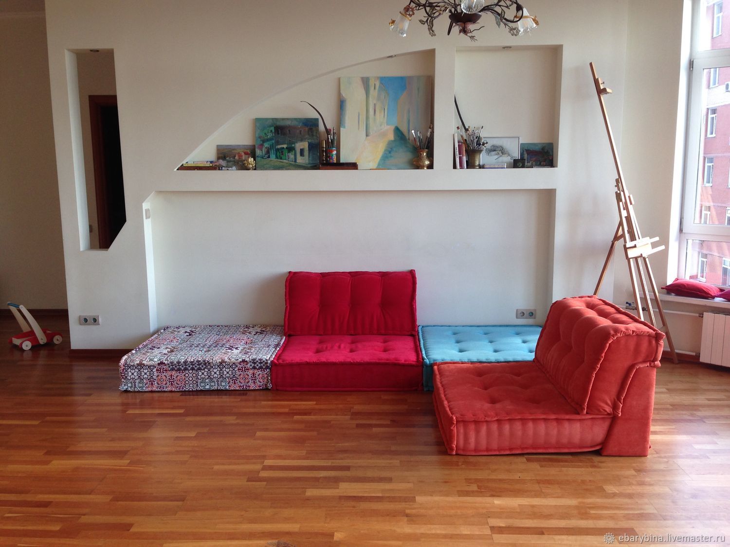 Диван Маджонг красно-голубой