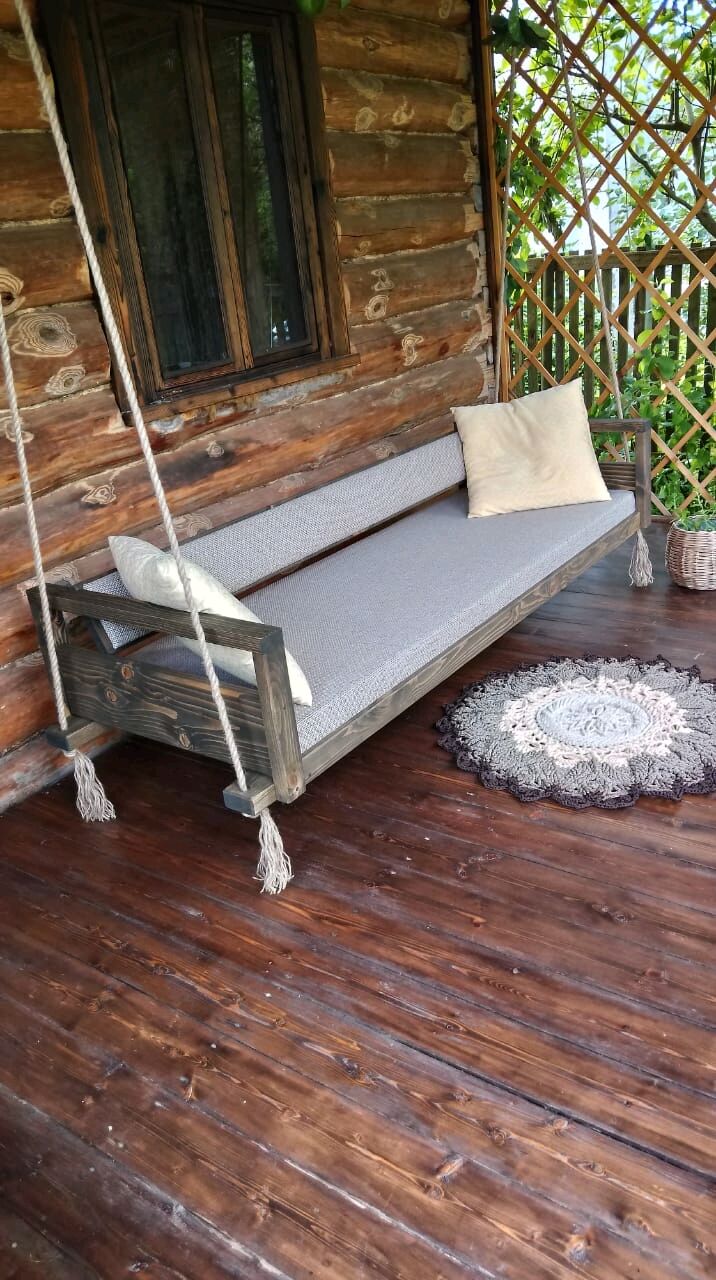 Диван подвесной / деревянные качели-диван / уличная мебель