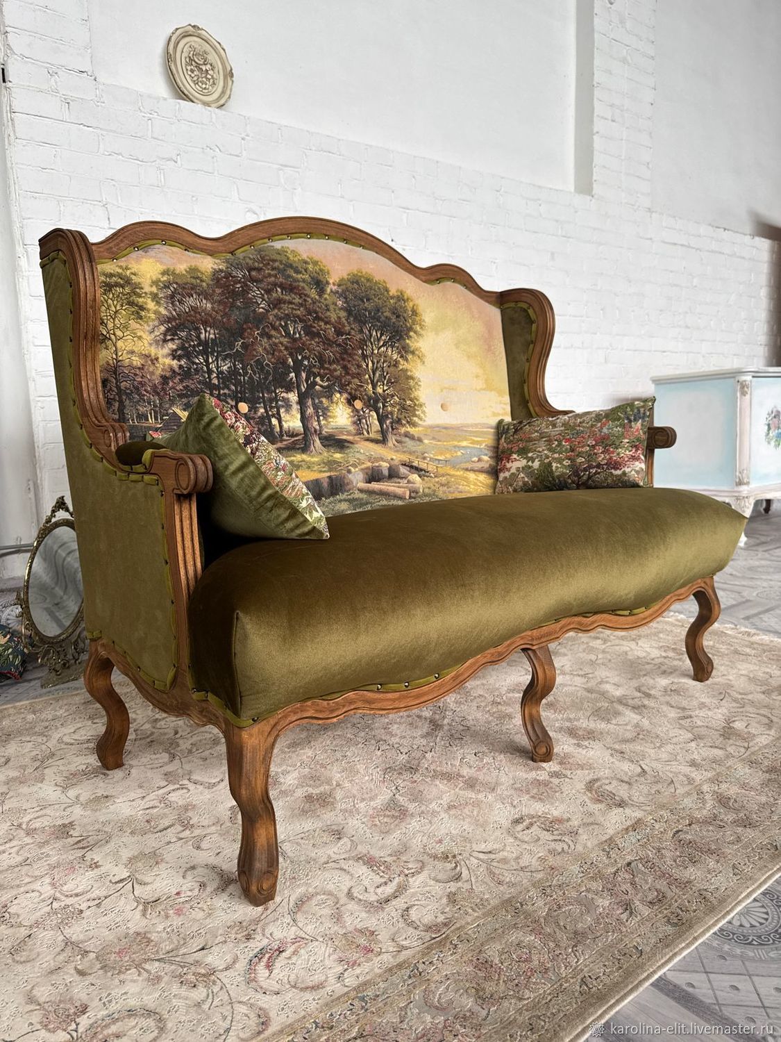 Диван двухместный новый, Английский стиль, Дерево бук