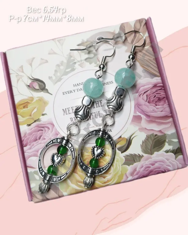 серьги длинные "зелёная гармония",новый "