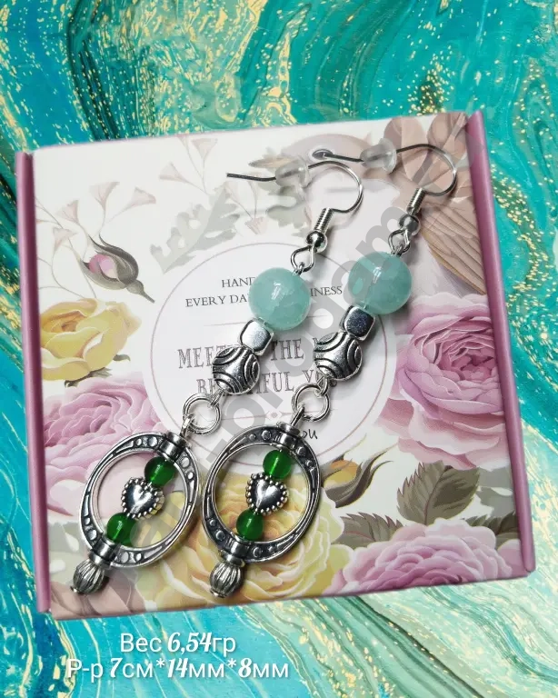 серьги длинные "зелёная гармония",новый "