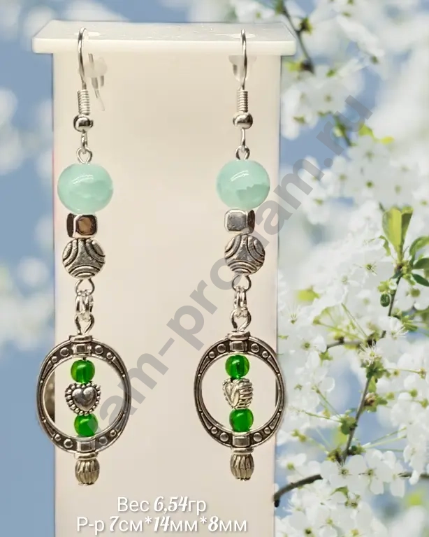 серьги длинные "зелёная гармония",новый "