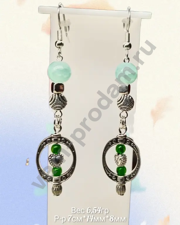 серьги длинные "зелёная гармония",новый "