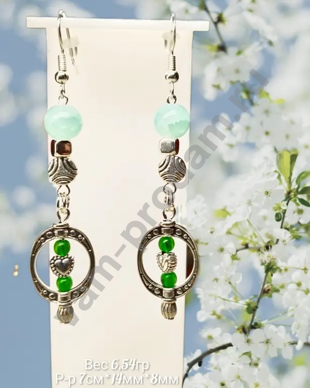 серьги длинные "зелёная гармония",новый "