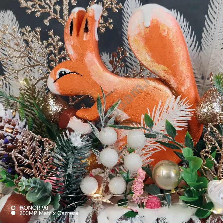 Зимняя конкурсная поделка “Белка в снегу” на спиле дерева | Для садика и школы | Премиум декор