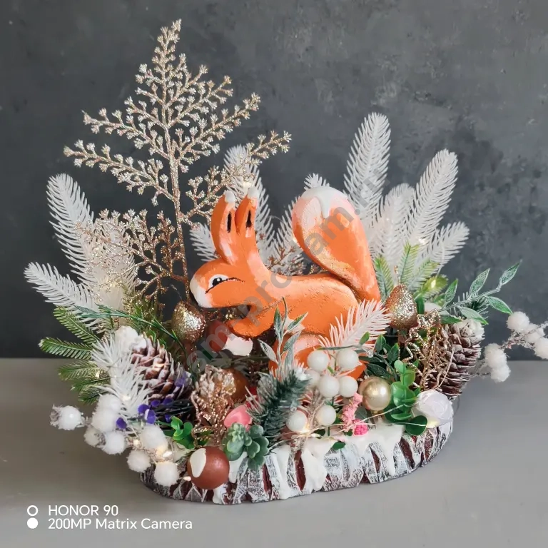 Зимняя конкурсная поделка “Белка в снегу” на спиле дерева | Для садика и школы | Премиум декор