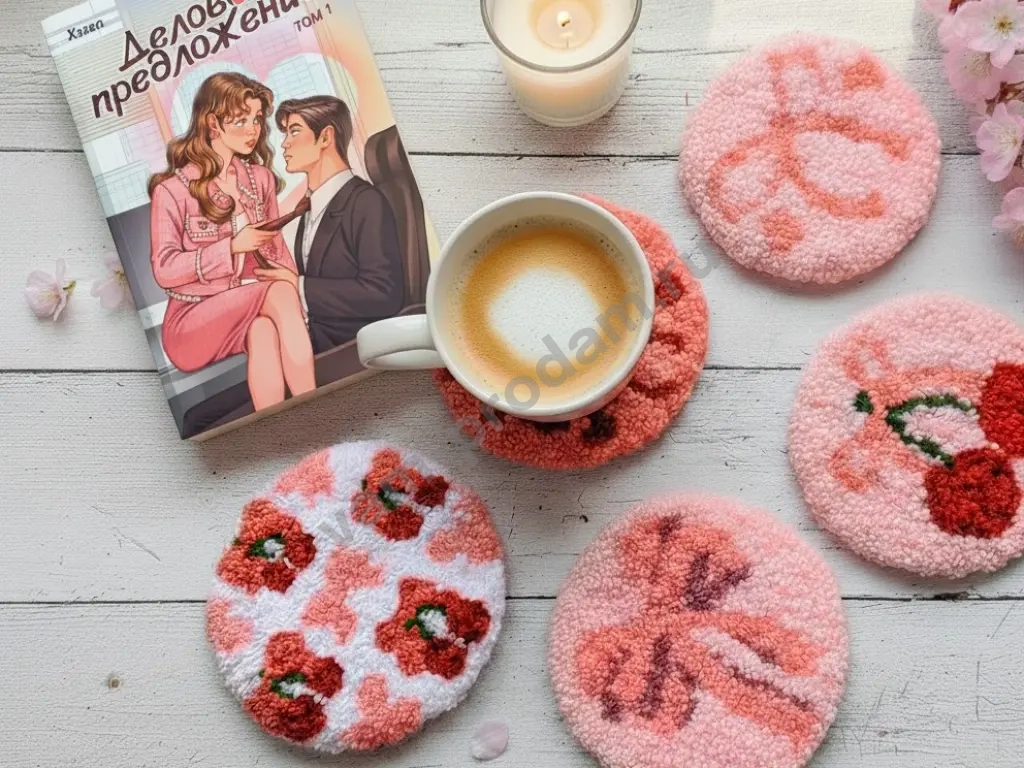 Подставки «Бантики», ковровая вышивка, ручная работа