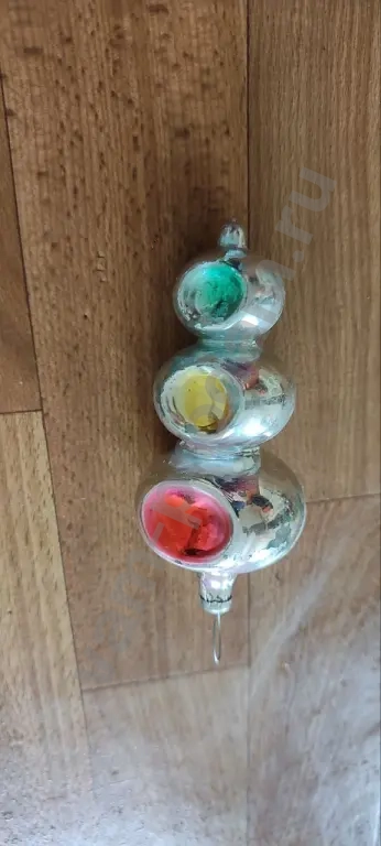 Елочная игрушка стеклянная СССР светофор фонарик