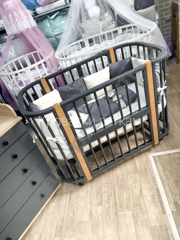 Детская кроватка трансформер графит
