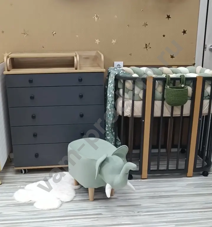 Детская кроватка трансформер графит