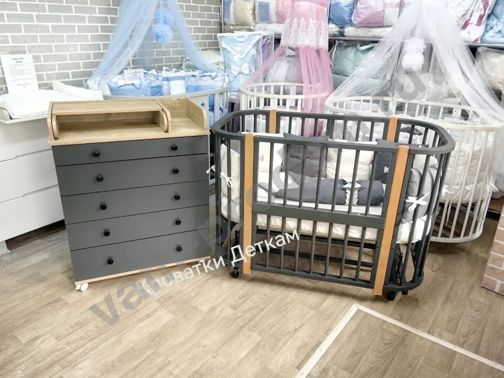 Детская кроватка трансформер графит