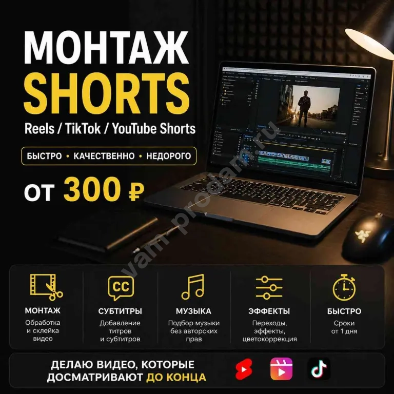 Видеомонтаж Shorts / Tik Tok / Reels за 24 часа