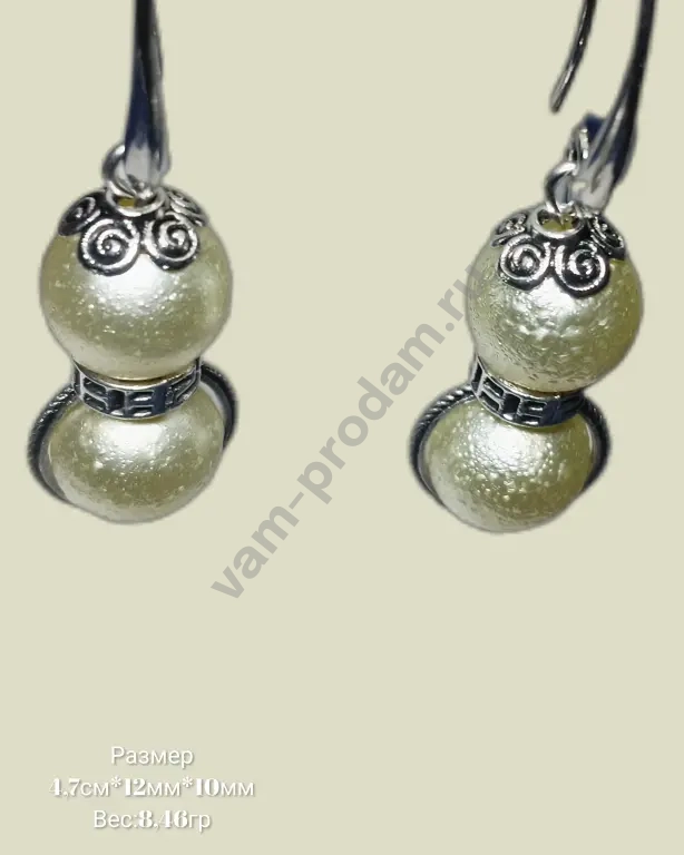 Серьги из стекла '' Жемчужные грёзв'' , новые, ручная