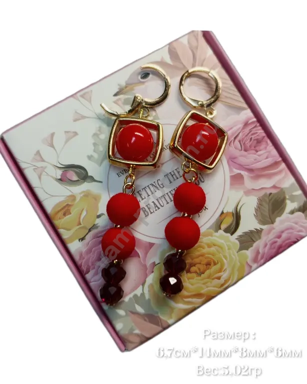 Серьги "Алый бархат" ручная работа, новые,длинные