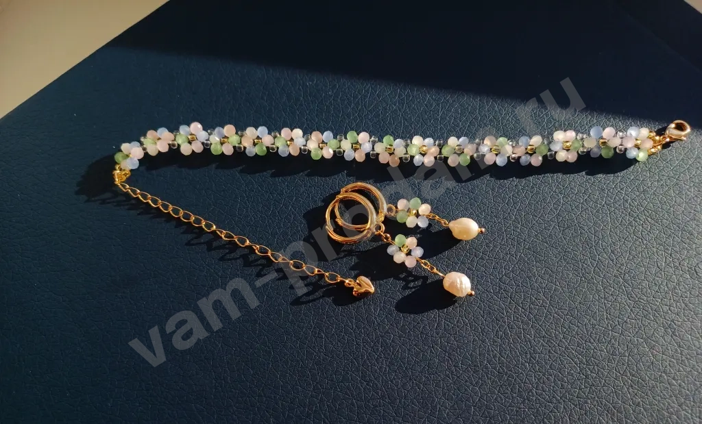 Комплект украшений, браслет и серьги, ручная работа