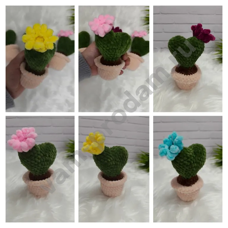 Вязаная игрушка ручной работы "Цветок кактус"