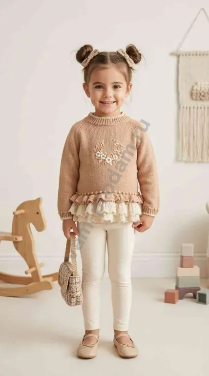 Туника ручной работы с вышивкой и мохером (рост 110)