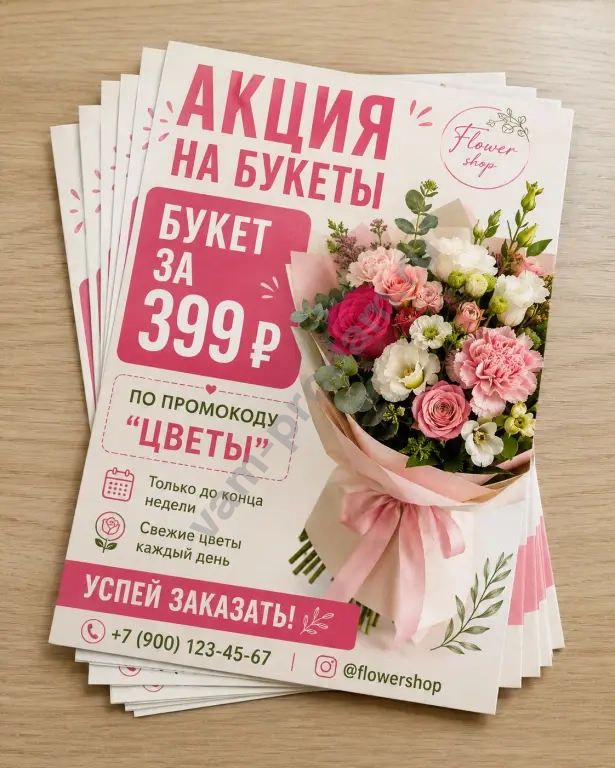 Печать листовок и плакатов (А6–А3+) 130–200 г/м²