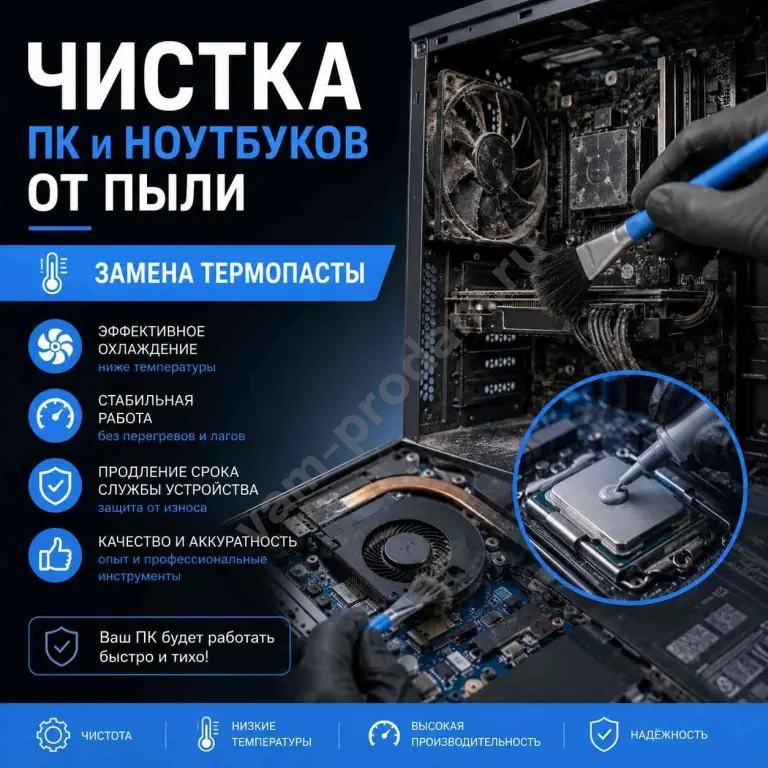 Чистка ПК и ноутбуков от пыли / Замена термопасты